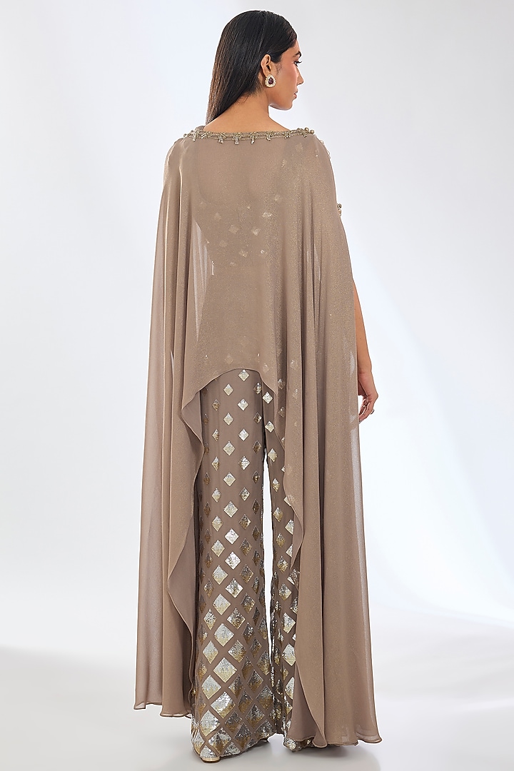 Gold Foil Georgette Hand Embroidered Cape Set by Rabani & Rakha at Pernia's Pop Up Shop