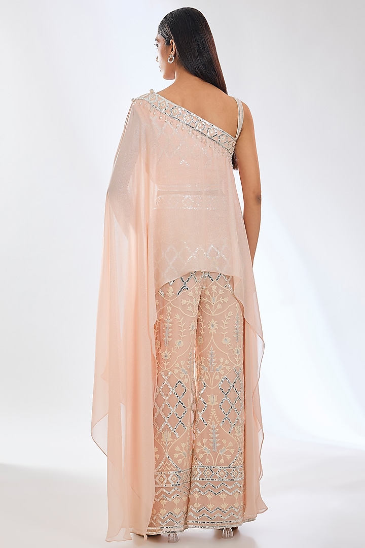 Blush Pink Foil Georgette Gota Work Cape Set by Rabani & Rakha at Pernia's Pop Up Shop