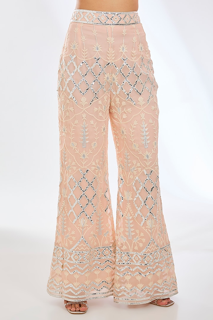 Blush Pink Foil Georgette Gota Work Cape Set by Rabani & Rakha at Pernia's Pop Up Shop