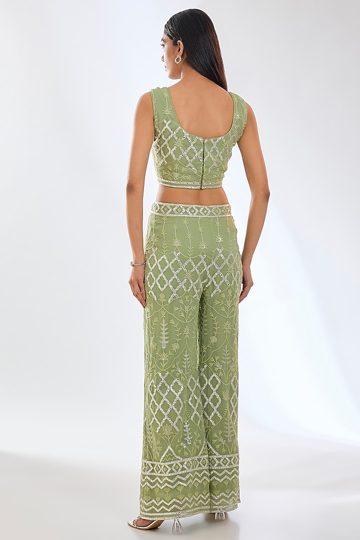 Sage Green Foil Georgette Gota Work Cape Set by Rabani & Rakha at Pernia's Pop Up Shop