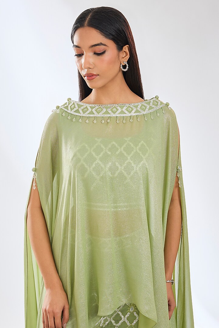 Sage Green Foil Georgette Gota Work Cape Set by Rabani & Rakha at Pernia's Pop Up Shop