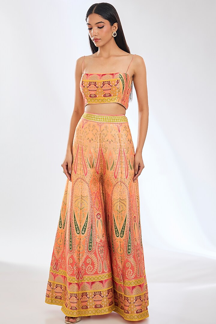 Peach Georgette Zari Work Cape Set by Rabani & Rakha at Pernia's Pop Up Shop