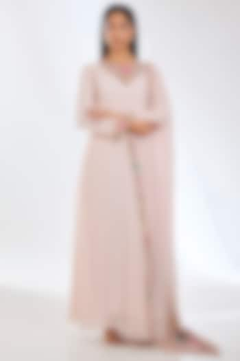 Blush Pink Georgette Sequins Embroidered Layered Kurta Set by Rabani & Rakha at Pernia's Pop Up Shop