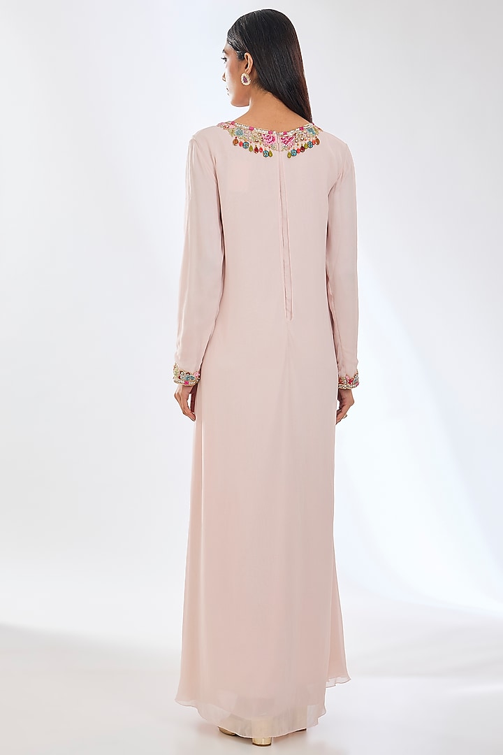 Blush Pink Georgette Sequins Embroidered Layered Kurta Set by Rabani & Rakha at Pernia's Pop Up Shop