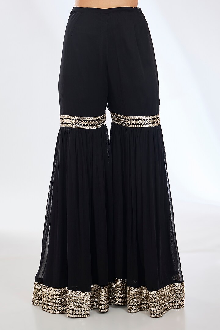 Black Georgette Mirror Embroidered Kurta Set by Rabani & Rakha at Pernia's Pop Up Shop