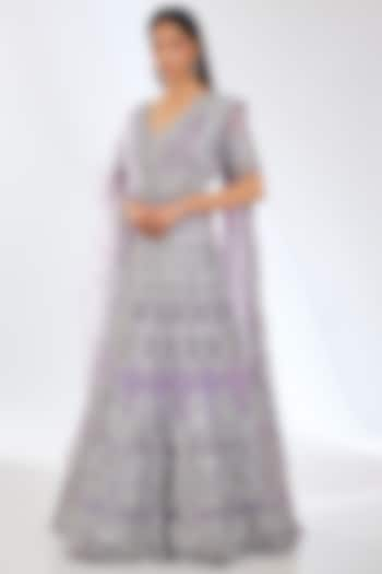 Mauve Georgette Sequins Embroidered Bridal Lehenga Set by Rabani & Rakha at Pernia's Pop Up Shop