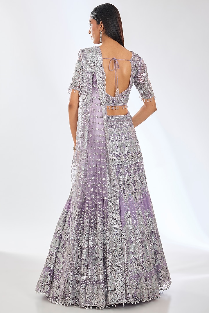 Mauve Georgette Sequins Embroidered Bridal Lehenga Set by Rabani & Rakha at Pernia's Pop Up Shop