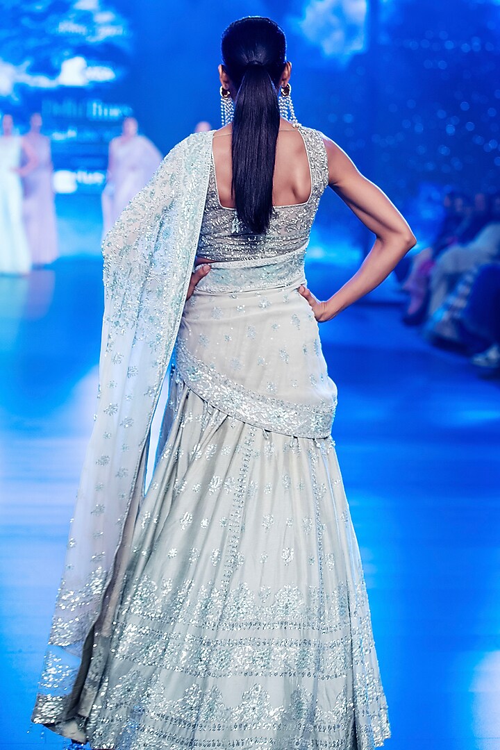 Sage Green Dupion Silk Sequins & Cutdana Embroidered Bridal Lehenga Set by Rabani & Rakha at Pernia's Pop Up Shop