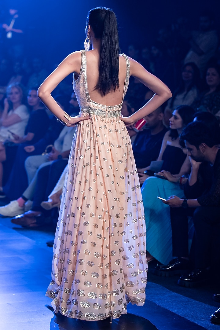 Peach Georgette Sequins Embroidered Burst Wedding Gown by Rabani & Rakha at Pernia's Pop Up Shop