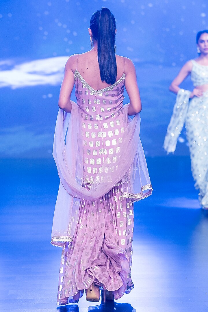 Lilac Georgette Sequins Embroidered Gharara Set by Rabani & Rakha at Pernia's Pop Up Shop