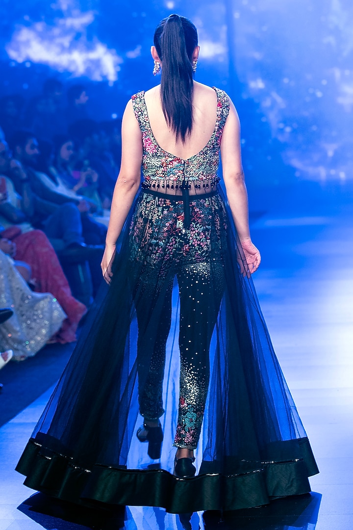Black Georgette & Net Sequins Embroidered Wedding Gown by Rabani & Rakha at Pernia's Pop Up Shop