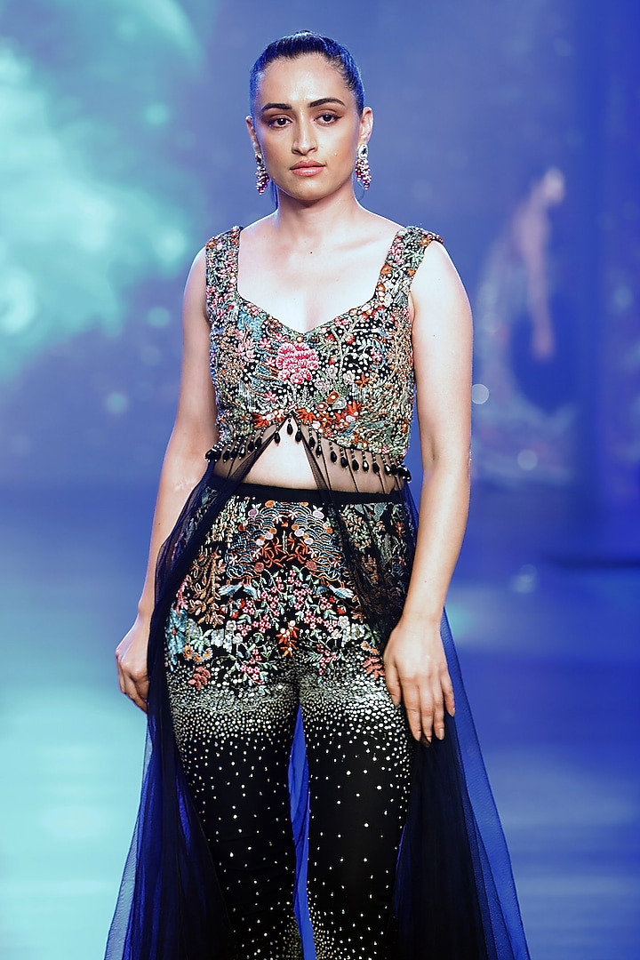 Black Georgette & Net Sequins Embroidered Wedding Gown by Rabani & Rakha at Pernia's Pop Up Shop