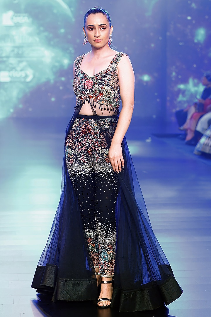 Black Georgette & Net Sequins Embroidered Wedding Gown by Rabani & Rakha at Pernia's Pop Up Shop