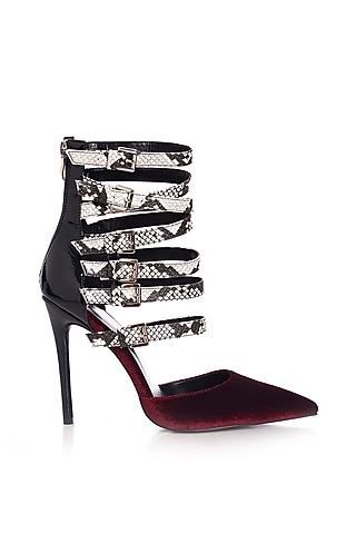Maroon Printed Stilettos by Runway Reinvented