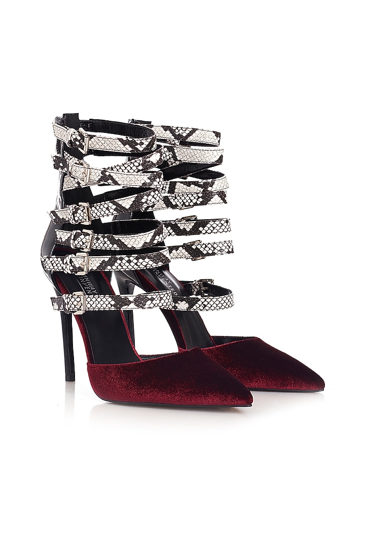 Maroon Printed Stilettos by Runway Reinvented at Pernia's Pop Up Shop