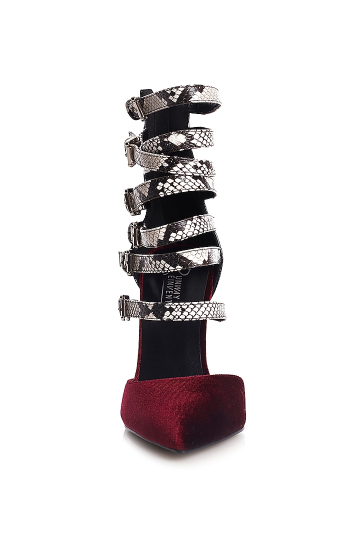 Maroon Printed Stilettos by Runway Reinvented at Pernia's Pop Up Shop