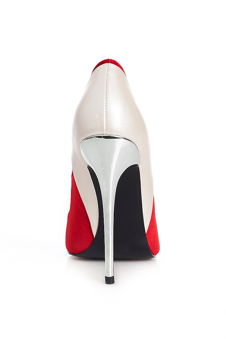 Red & Silver Satin Silk Stiletto Pumps by Runway Reinvented at Pernia's Pop Up Shop