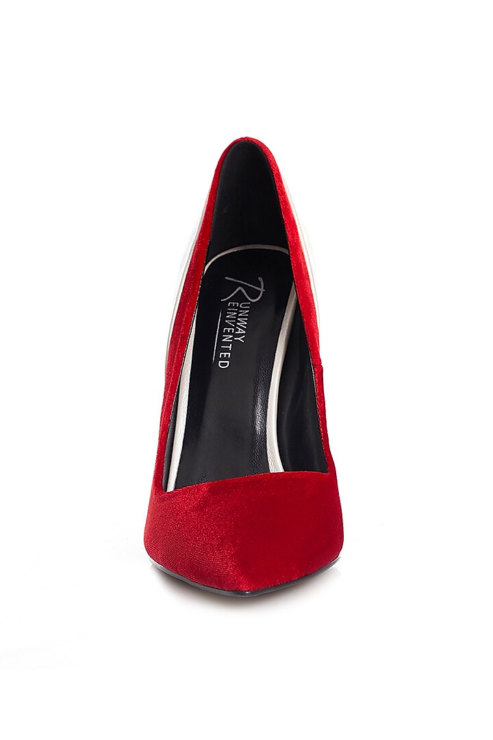 Red & Silver Satin Silk Stiletto Pumps by Runway Reinvented at Pernia's Pop Up Shop