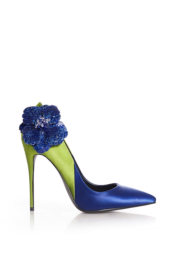 Green & Blue Hand-Embellished Stiletto Pumps by Runway Reinvented