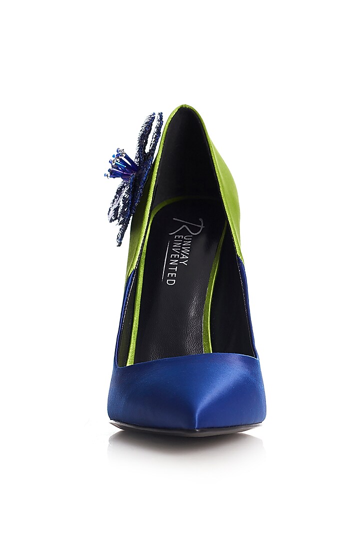 Green & Blue Hand-Embellished Stiletto Pumps by Runway Reinvented at Pernia's Pop Up Shop