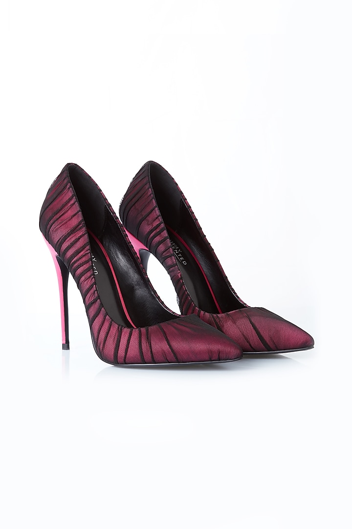Pink Satin Silk & Tulle Stiletto Pumps by Runway Reinvented at Pernia's Pop Up Shop