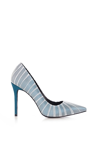 Powder Blue Satin Silk & Tulle Stiletto Pumps by Runway Reinvented