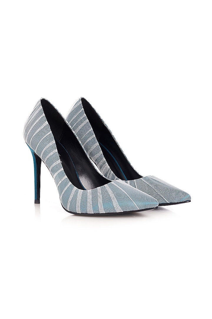 Powder Blue Satin Silk & Tulle Stiletto Pumps by Runway Reinvented at Pernia's Pop Up Shop