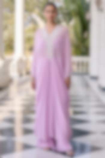 Lavender Georgette & Net Hand Embellished Kaftan Set by RINESSA at Pernia's Pop Up Shop