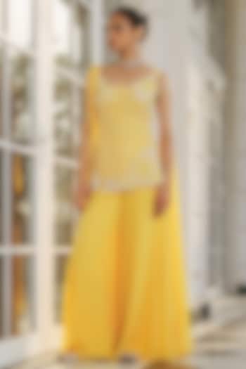 Yellow Georgette & Net Hand Embellished Kurta Set by RINESSA at Pernia's Pop Up Shop