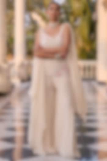 Ivory Georgette & Net Hand Embellished Kurta Set by RINESSA at Pernia's Pop Up Shop