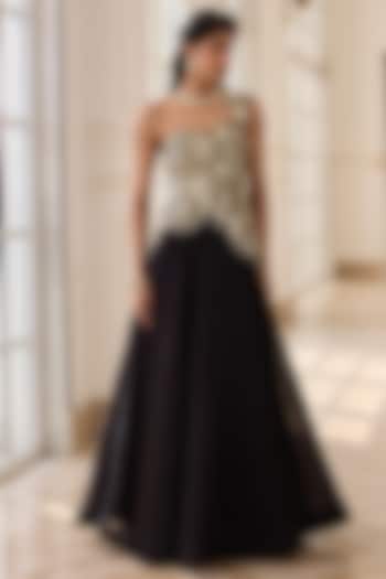 Black Glass Organza & Net Hand Embellished Cocktail Dress by RINESSA at Pernia's Pop Up Shop