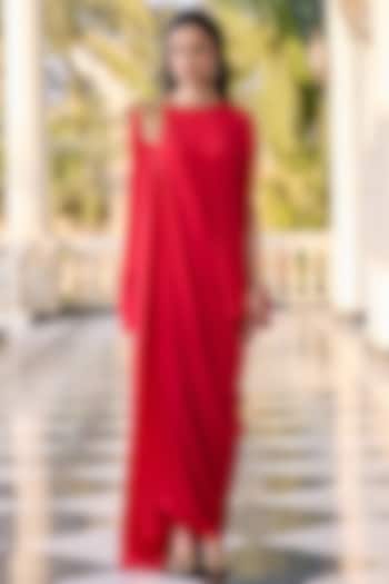 Royal Red Crepe Hand Embellished Kaftan Set by RINESSA at Pernia's Pop Up Shop