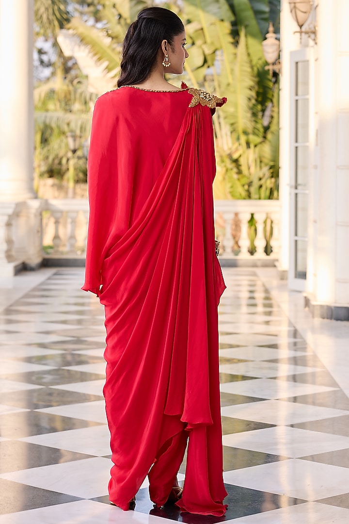 Royal Red Crepe Hand Embellished Kaftan Set by RINESSA at Pernia's Pop Up Shop