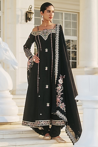black designer anarkali dress Buy Bunai Black Designer Anarkali With Churidar Suit Set For Women Online