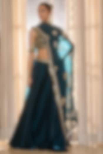 Emerald Green Glass Organza & Shantoon Hand Embroidered Wedding Lehenga Set by RINESSA at Pernia's Pop Up Shop