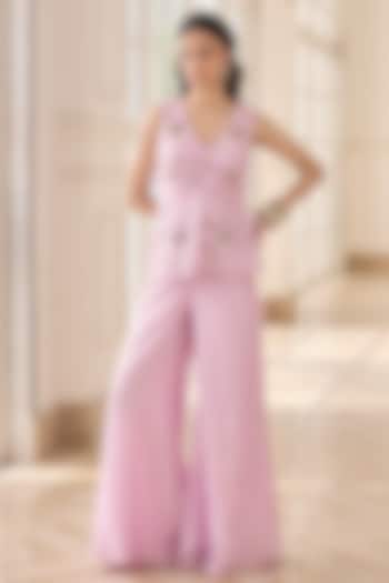 Powder Pink Chanderi & Shantoon Hand Embroidered Co-Ord Set by RINESSA at Pernia's Pop Up Shop