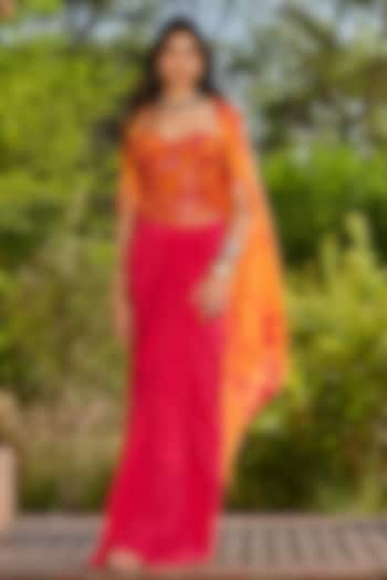 Fuchsia Georgette Satin Dhoti Skirt Set by RINESSA at Pernia's Pop Up Shop