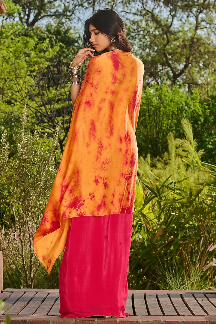 Fuchsia Georgette Satin Dhoti Skirt Set by RINESSA at Pernia's Pop Up Shop