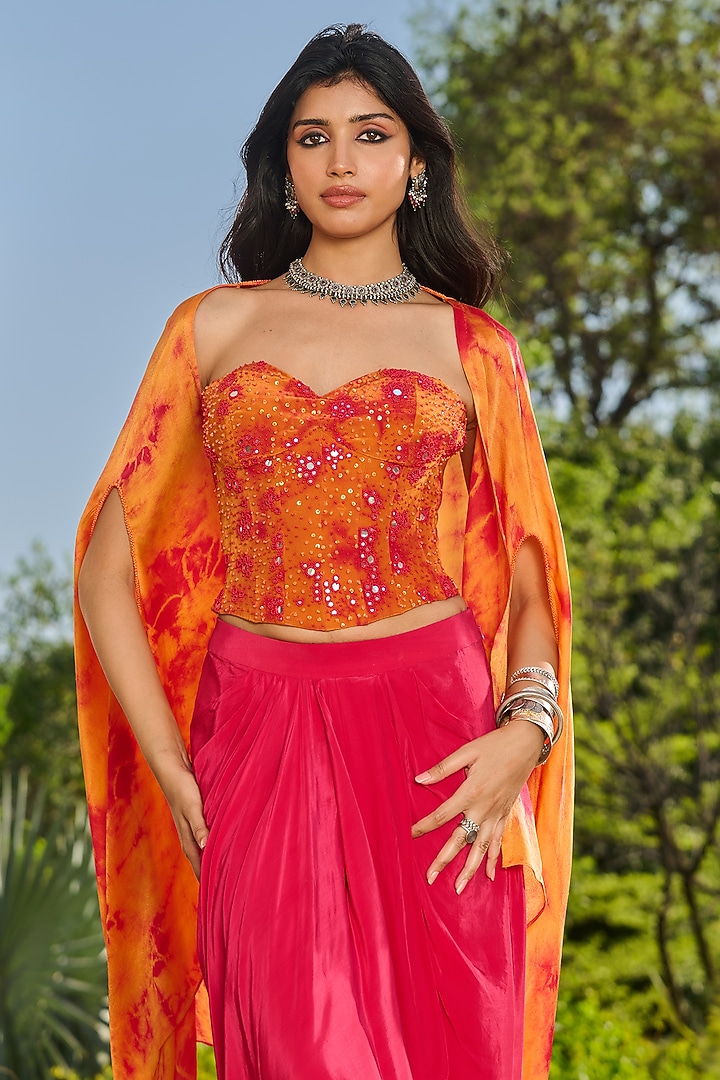 Fuchsia Georgette Satin Dhoti Skirt Set by RINESSA at Pernia's Pop Up Shop