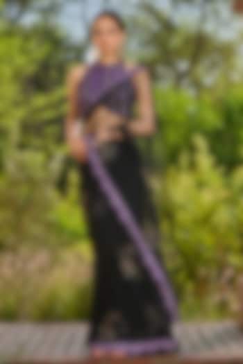Black Net & Satin Embellished Wedding Saree Set by RINESSA at Pernia's Pop Up Shop