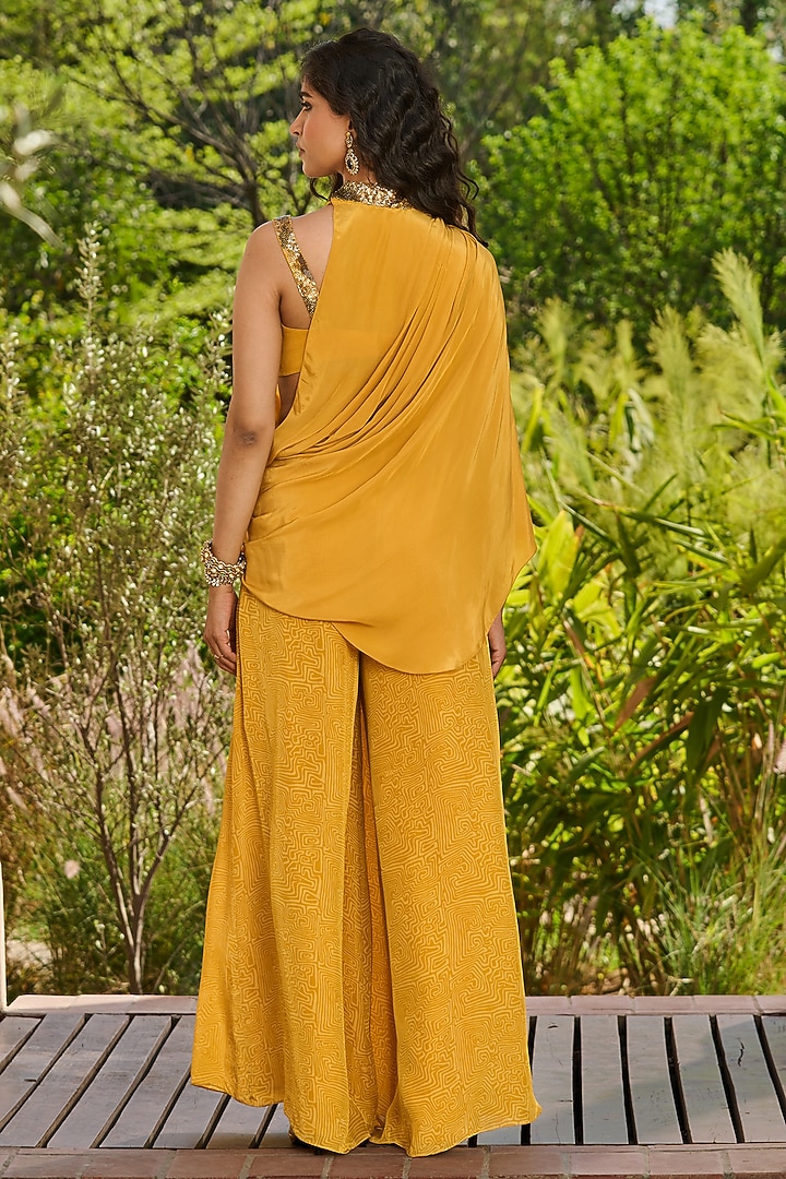 Yellow Crepe Printed Printed Party Wear Sharara Set by RINESSA at Pernia's Pop Up Shop