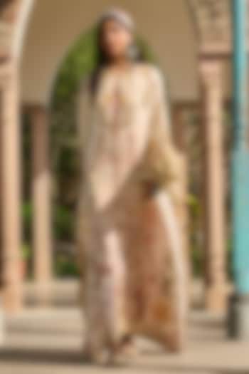 Beige & Olive Modal Satin Printed Kaftan by RINESSA at Pernia's Pop Up Shop