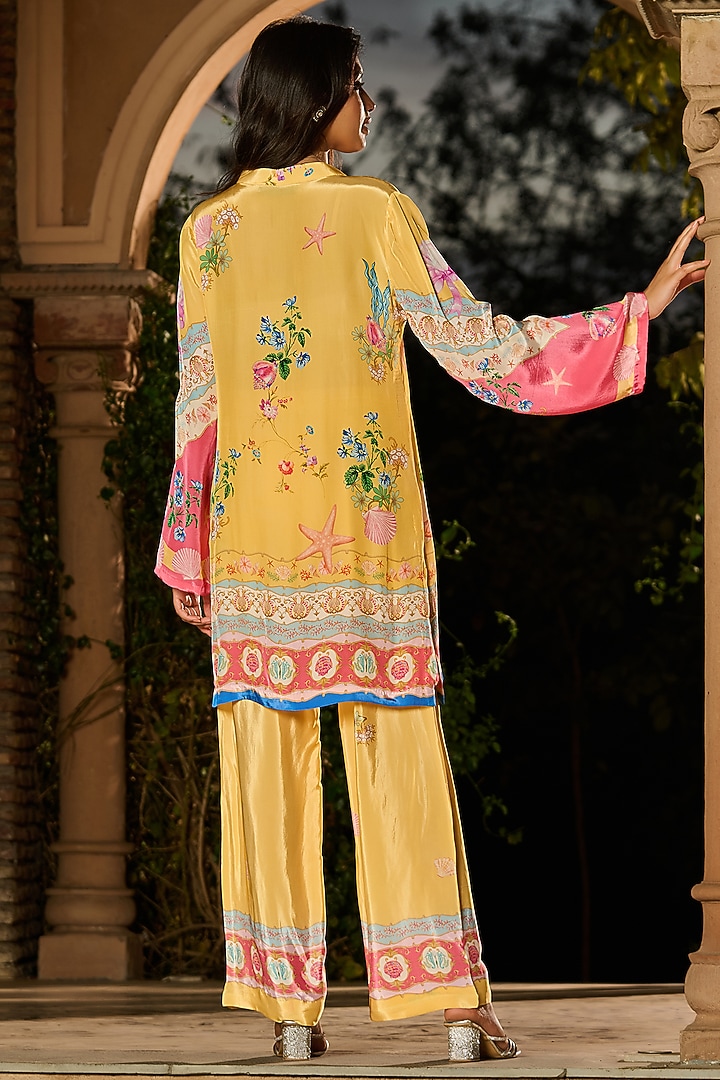 Yellow Silk & Crepe Printed Kurta Set by RINESSA at Pernia's Pop Up Shop
