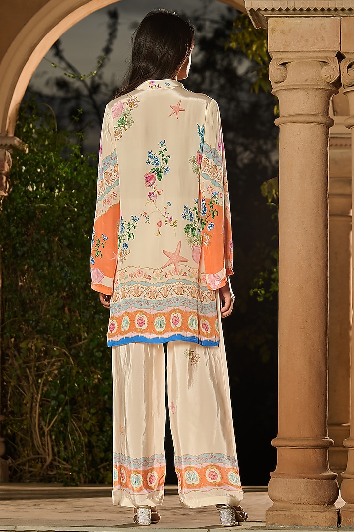 Ivory Silk & Crepe Printed Kurta Set by RINESSA at Pernia's Pop Up Shop