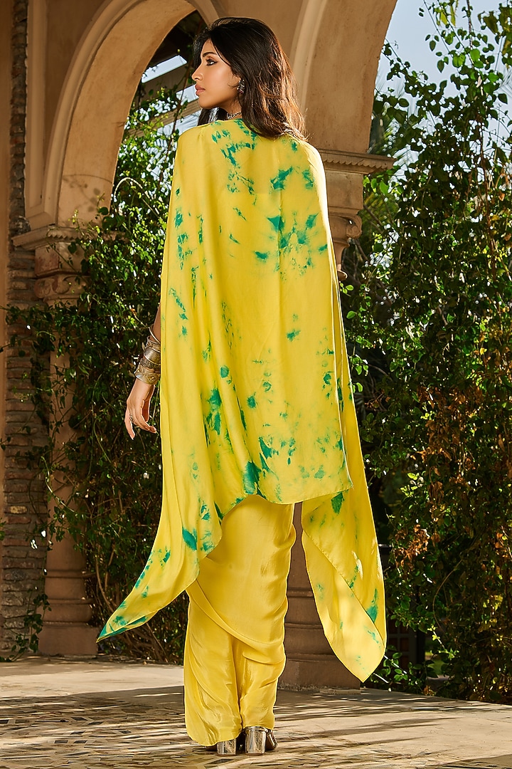 Yellow Georgette Satin Fluid Dhoti Skirt Set by RINESSA at Pernia's Pop Up Shop