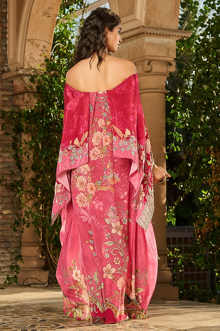 Pink & Rose Crepe Hand Embellished Off-Shoulder Kaftan by RINESSA at Pernia's Pop Up Shop