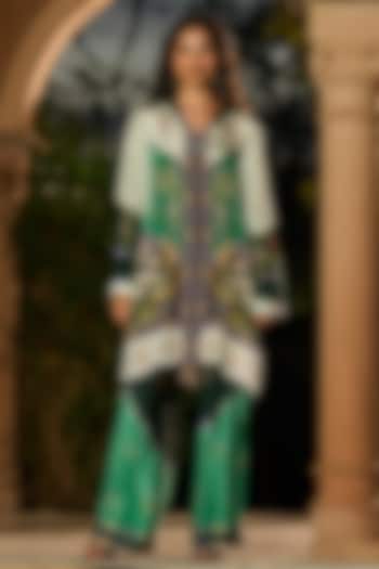 Emerald Green Crepe Floral Printed Co-Ord Set by RINESSA at Pernia's Pop Up Shop