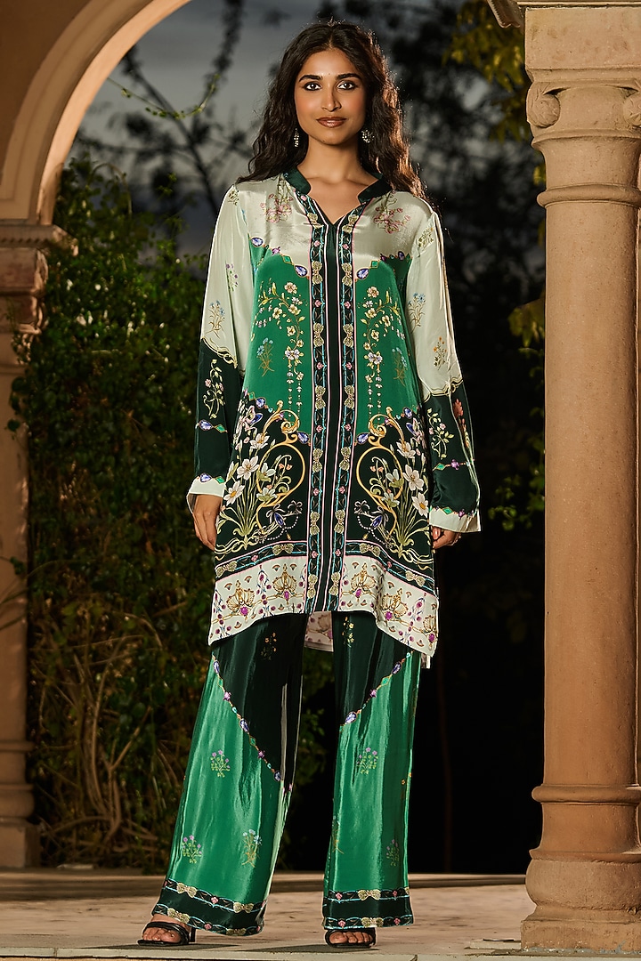 Emerald Green Crepe Floral Printed Co-Ord Set by RINESSA at Pernia's Pop Up Shop