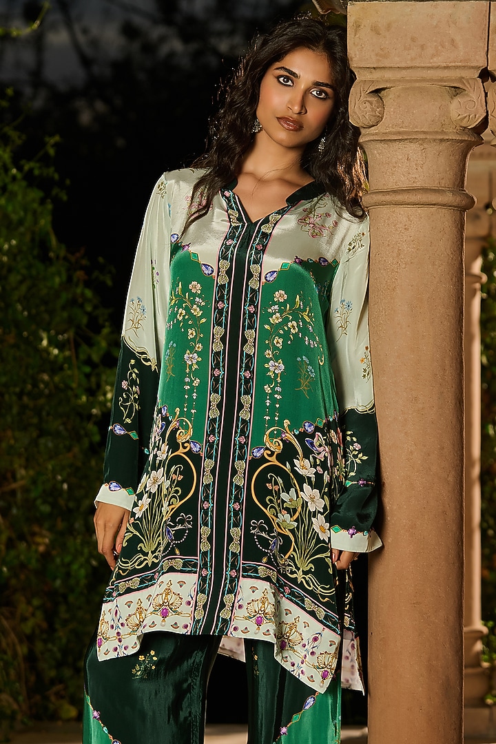 Emerald Green Crepe Floral Printed Co-Ord Set by RINESSA at Pernia's Pop Up Shop
