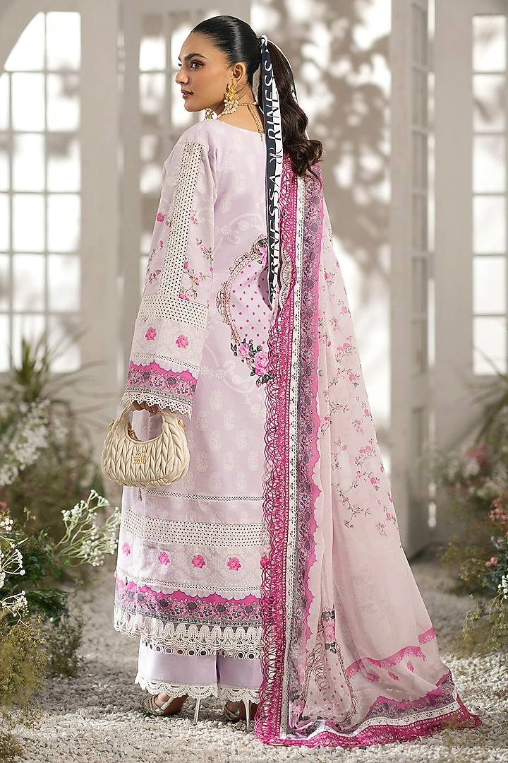 Pink Cotton Lace Embellished & Digital Printed Kurta Set by RINESSA at Pernia's Pop Up Shop